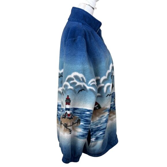 Vintage fleece lighthouse Jacket, blue, coastal grandma, nostalgic, seaside - Picture 2 of 5